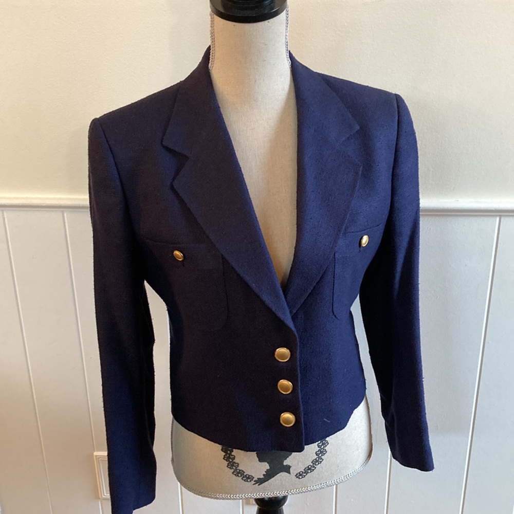 Graham & Gunn Blue 100% Silk Blazer cropped